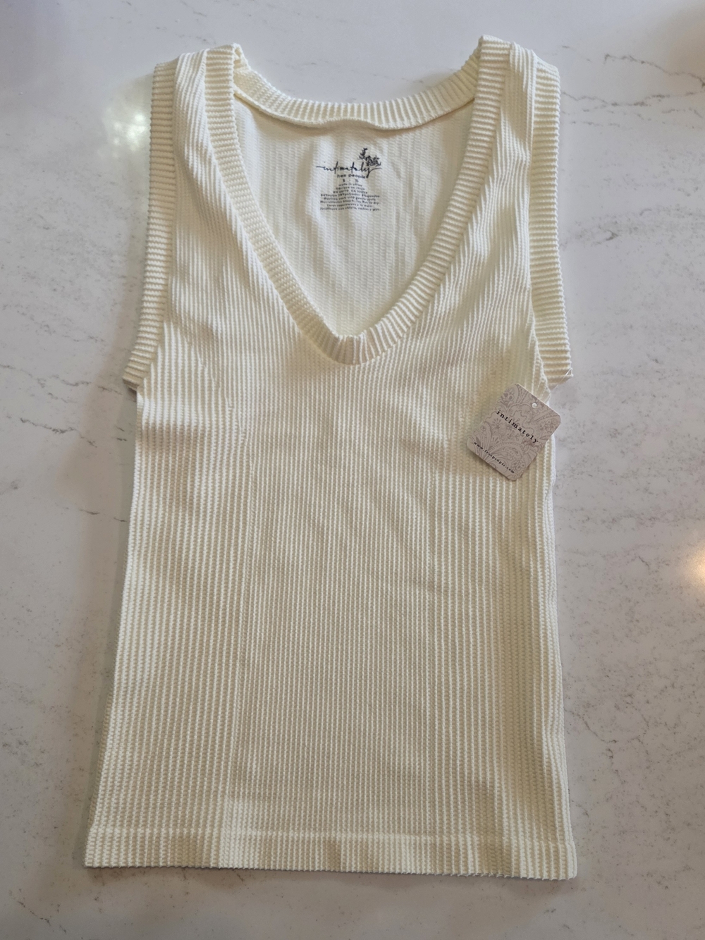 Free People Intimately Lounge Ribbed V-Neck Tank Top in Cream